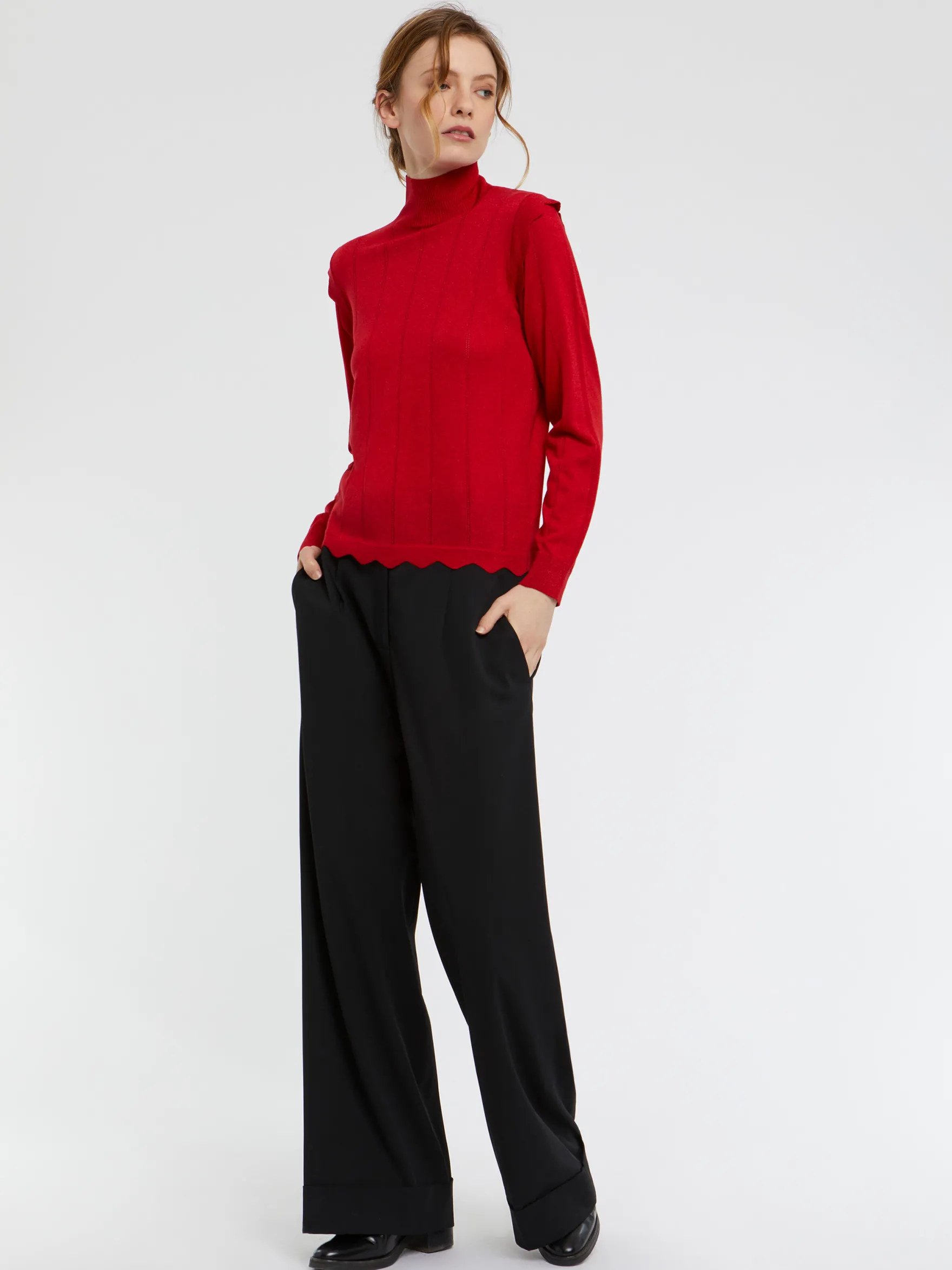 Women Paule Ka Knitwear>Wool And Lurex Turtleneck Sweater With Scalloped Edging