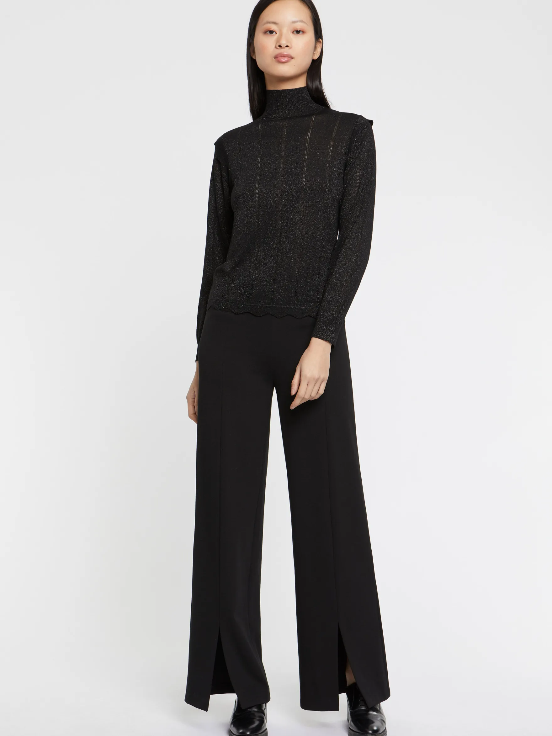 Women Paule Ka Knitwear>Wool And Lurex Turtleneck Sweater With Scalloped Edging