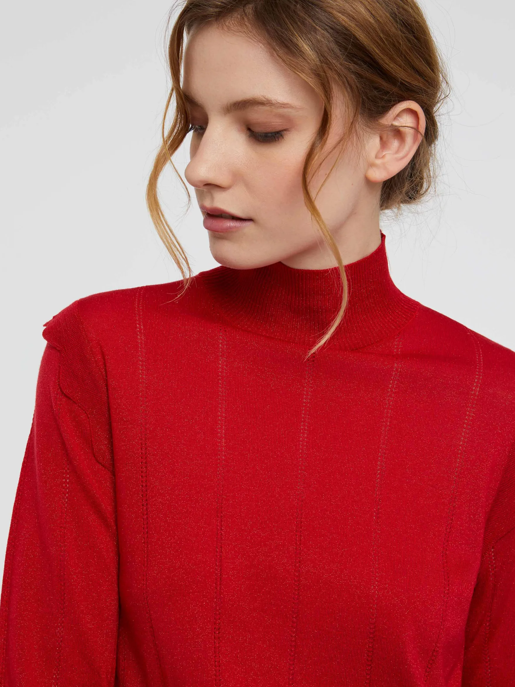 Women Paule Ka Knitwear>Wool And Lurex Turtleneck Sweater With Scalloped Edging