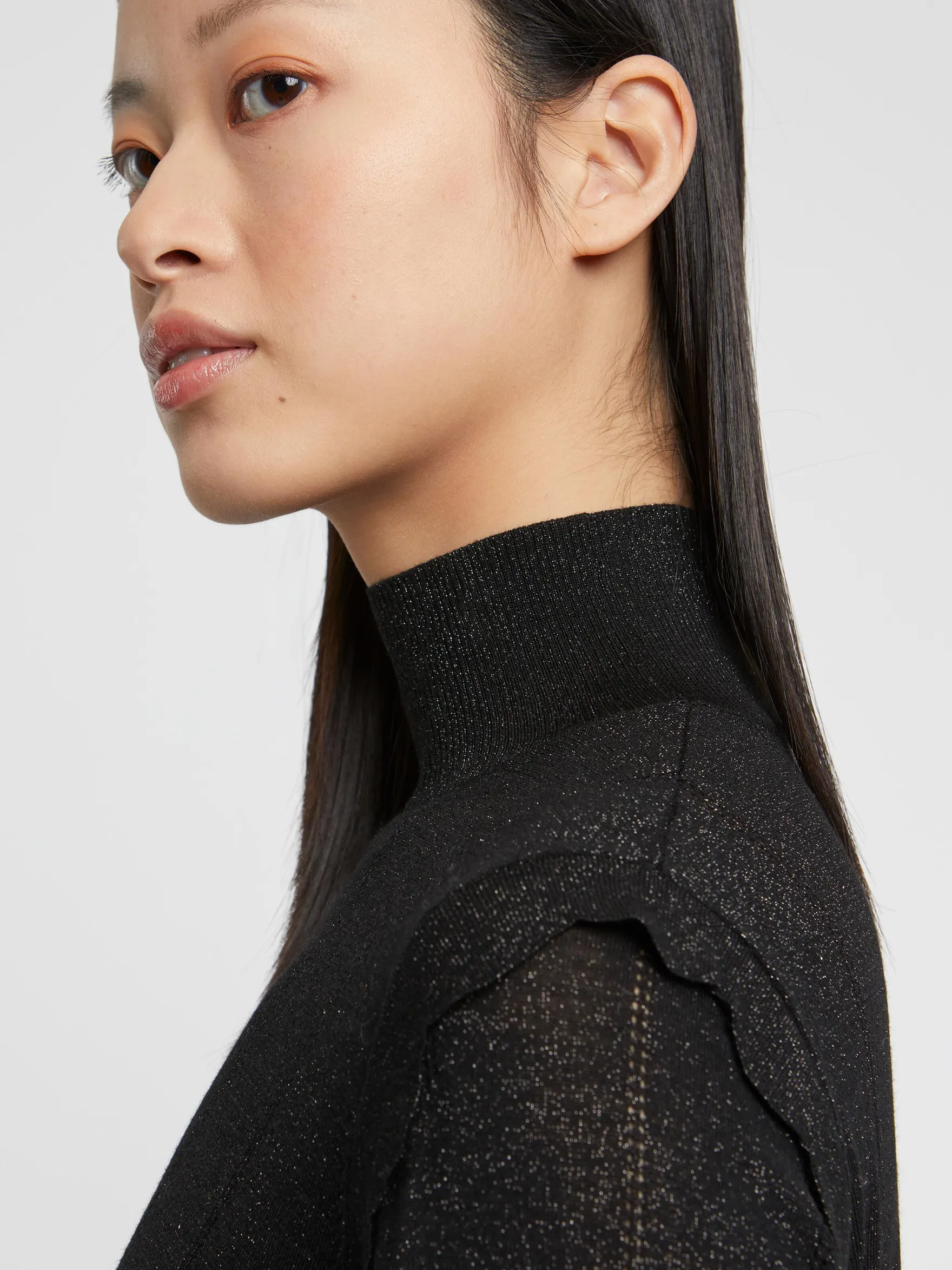 Women Paule Ka Knitwear>Wool And Lurex Turtleneck Sweater With Scalloped Edging